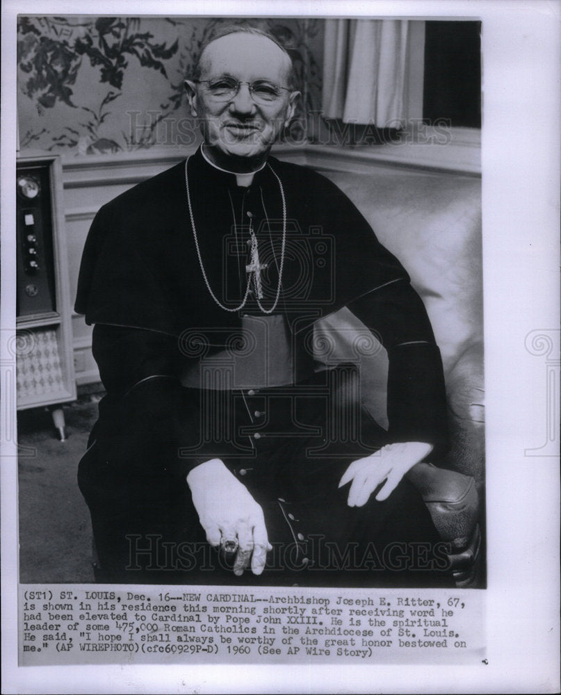 1960 Press Photo Joseph E. Ritter/Catholic Cardinal - Historic Images