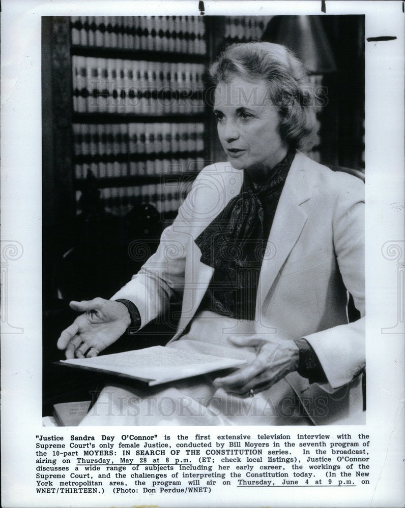 1987 Press Photo Judge Sandra Day O&#39;Connor TV Interview - Historic Images