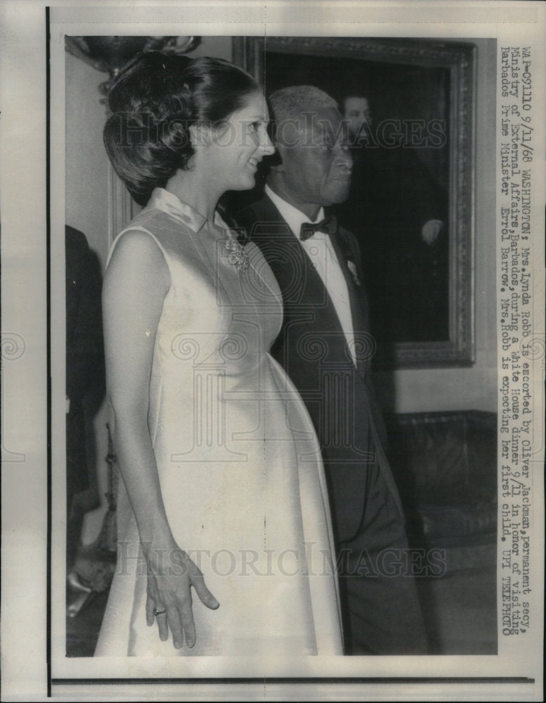 1968 Press Photo Mrs. Lynda Robb, White House Dinner - Historic Images