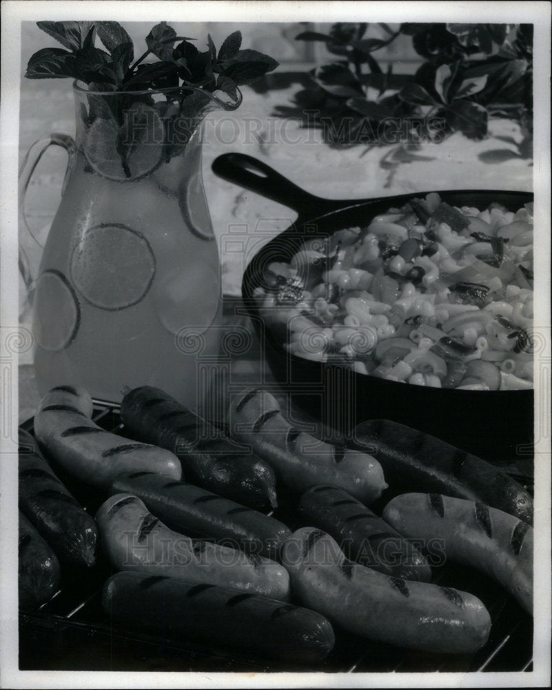 1973 Press Photo Bratwurst Sausage Macaroni Salad - Historic Images