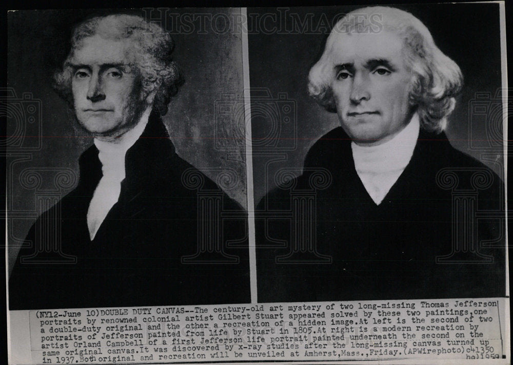 1959 Press Photo Thomas Jefferson Portraits Mystery - Historic Images