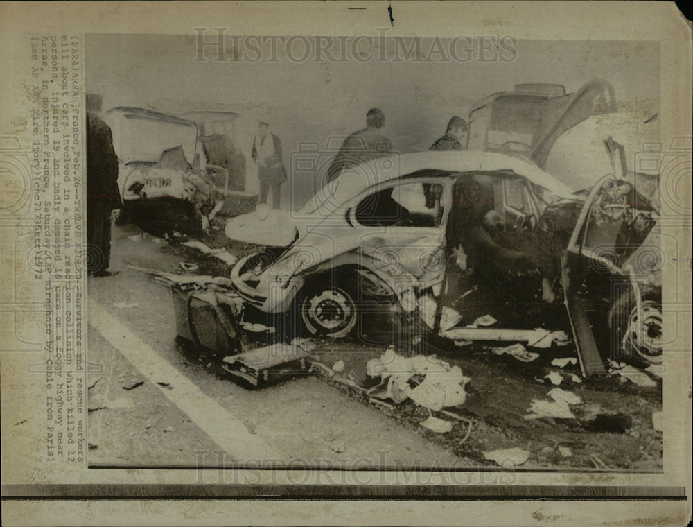 1972 Press Photo Chain Reaction Collision Near Arras - Historic Images