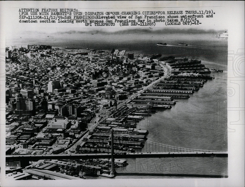 1959 Press Photo San Francisco Waterfront Downtown - Historic Images