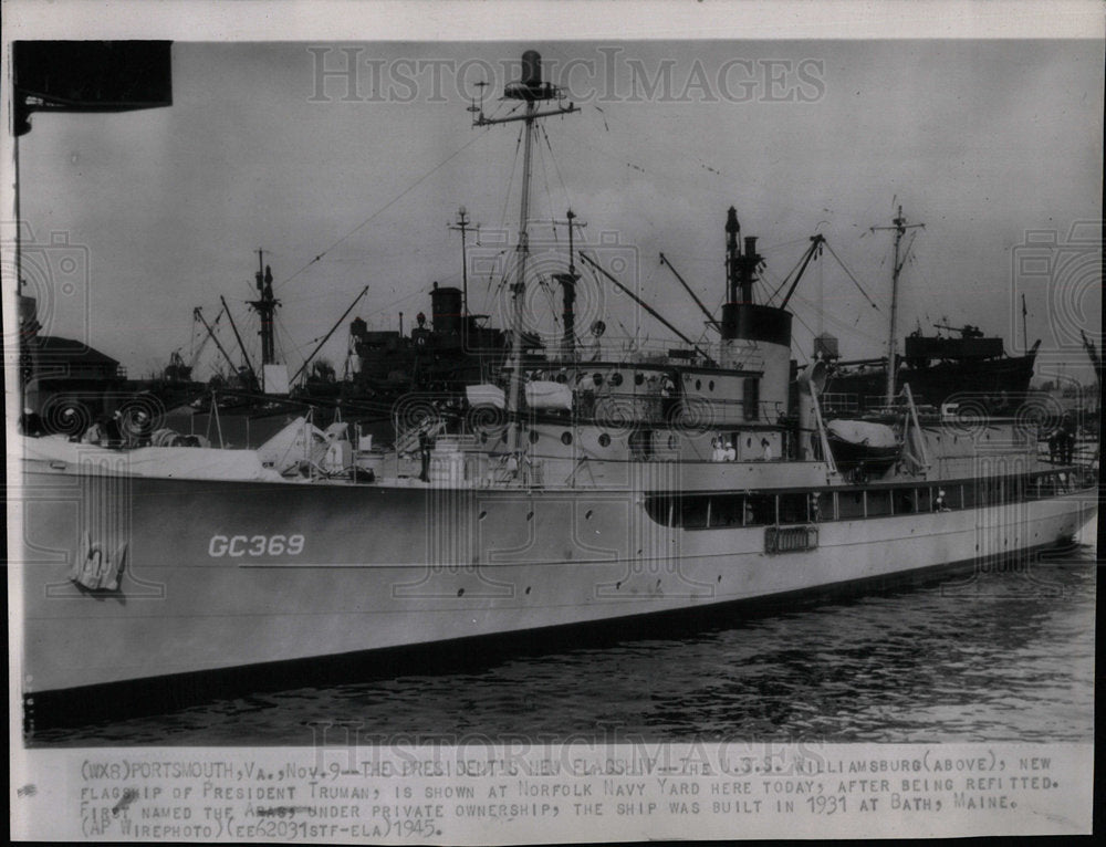 1945 Press Photo The U.S.S. Williamsburg - Historic Images