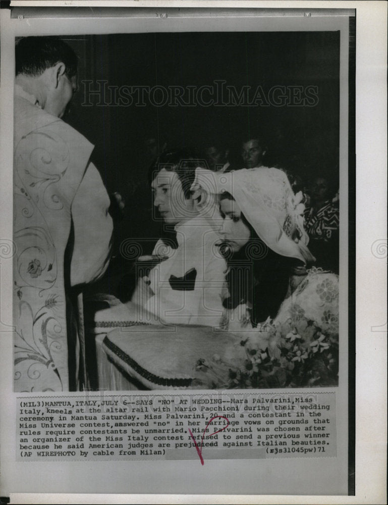 1971 Press Photo Miss Italy Mara Palvarini Wedding - Historic Images