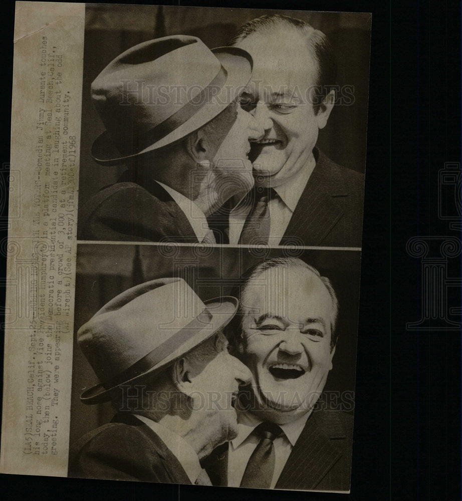 1968 Press Photo Jimmy Durante Vice President Humphrey - Historic Images