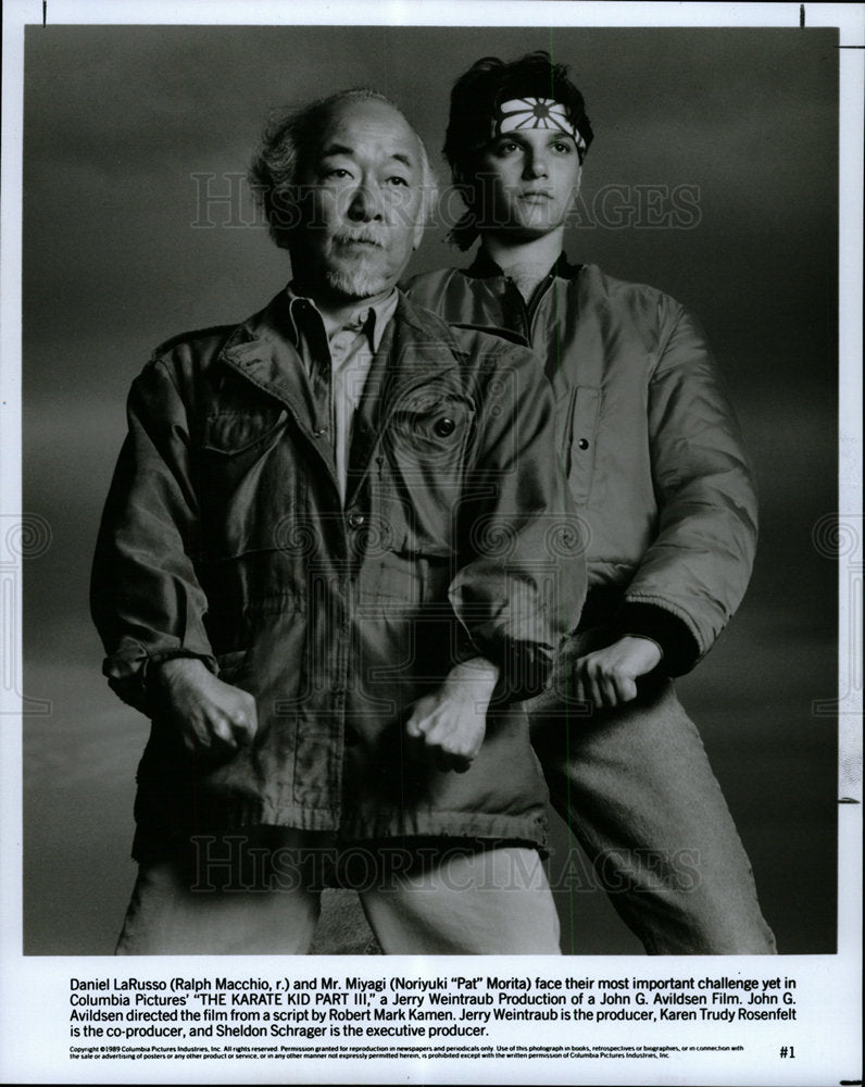 1989 Press Photo Actors Ralph Macchio &amp; Pat Morita - Historic Images