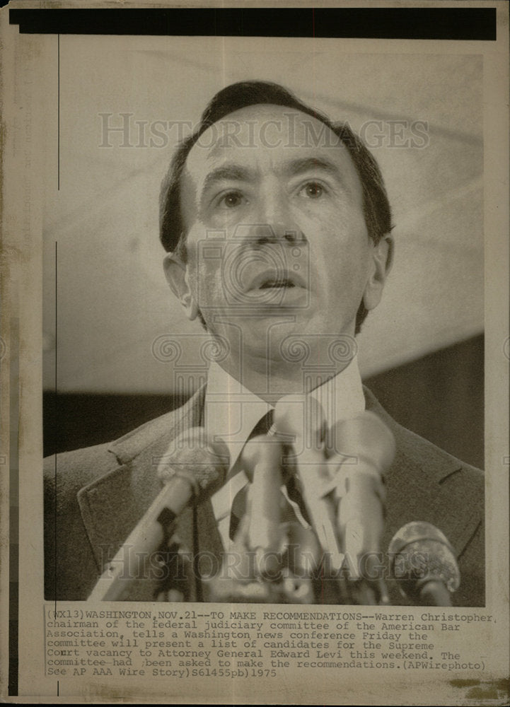 1975 Press Photo Warren Christopher American Bar Talk - Historic Images