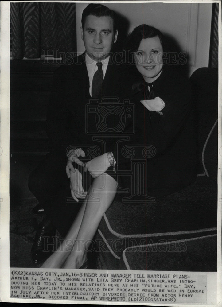 Press Photo Arhur Day Jr Lita Grey Chaplin Singer Plans - Historic Images