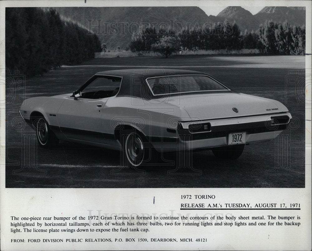 1971 Press Photo One-pipe rear bumper Gran Torino Metal - RRX66615 - Historic Images