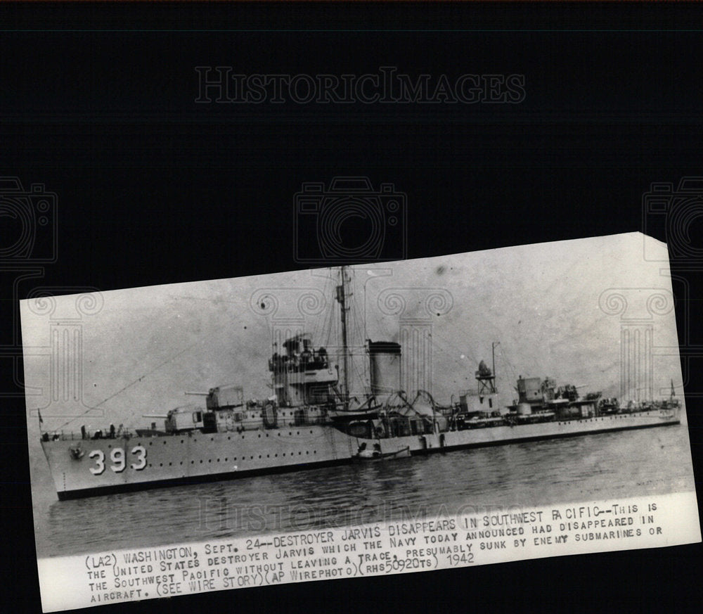 1942 Press Photo U.S. Naval Ship Destroyer Jarvis - Historic Images