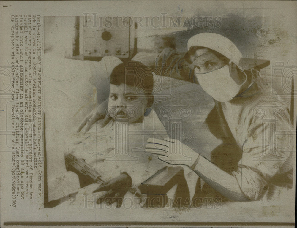 1967 Press Photo Kidney Transplant Patient John Van Wyk - Historic Images