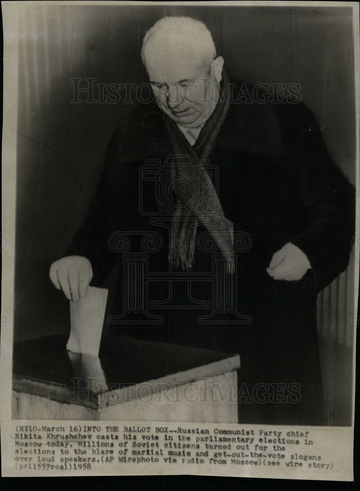 1958 Press Photo Khrushchev voting in parliamentary - Historic Images