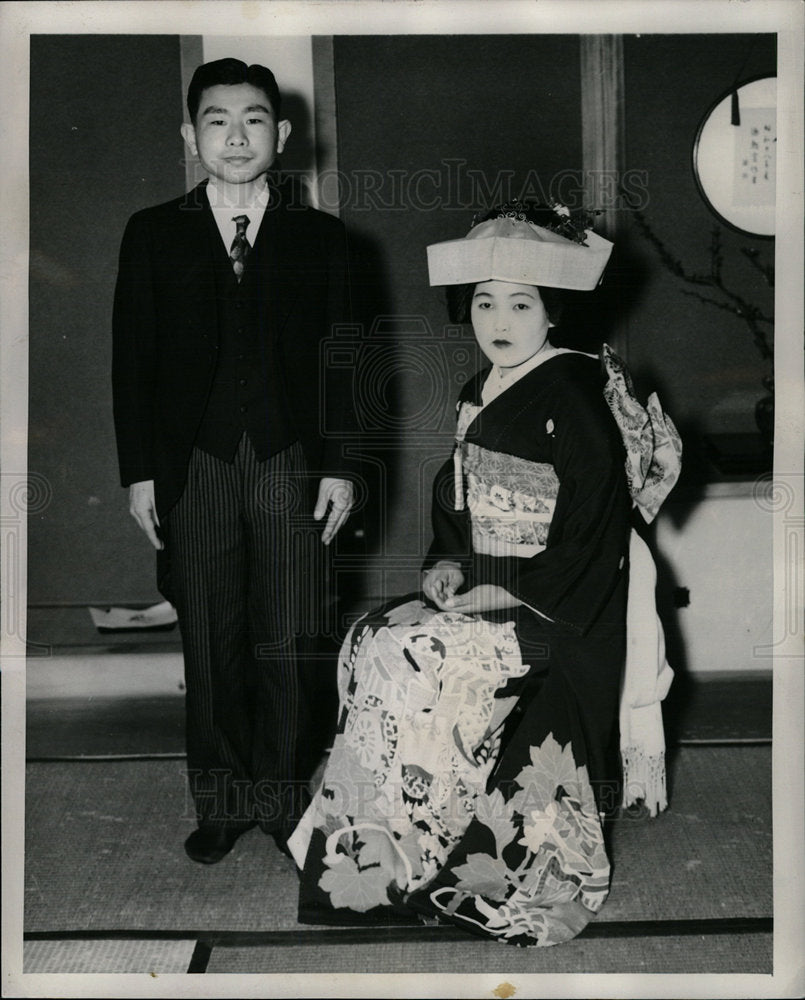 1948 Press Photo Shinto Wedding Bride Groom Traditional - Historic Images