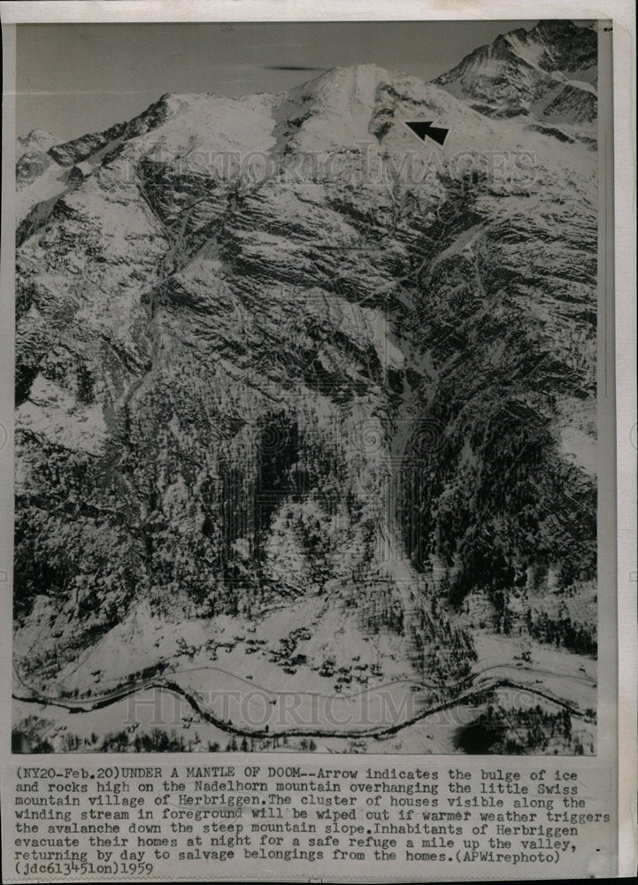 1959 Press Photo Bulge of Ice and Rocks on Nadelhorn - Historic Images