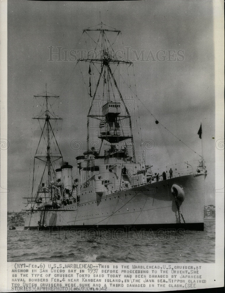 1942 Press Photo Marblehead U.S. Cruiser San Diego - Historic Images