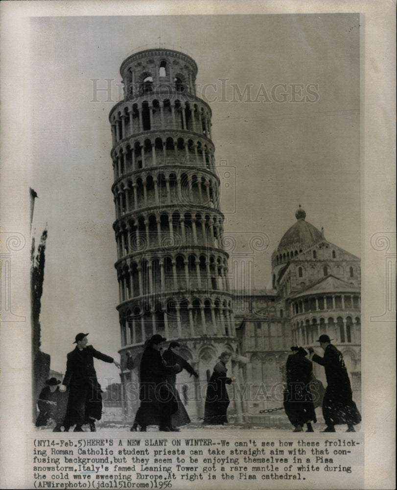 1956 Press Photo Priests Frolick In The Snow - Historic Images