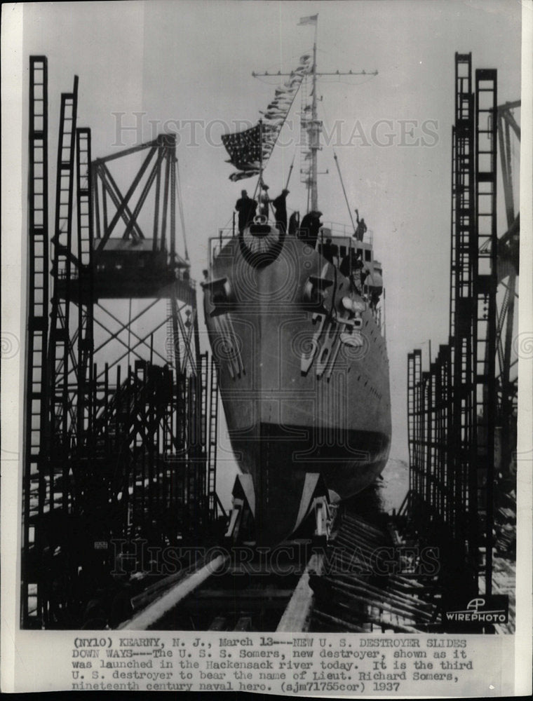 1937 Press Photo USS Somers Destroyer Launch Hackensack - Historic Images