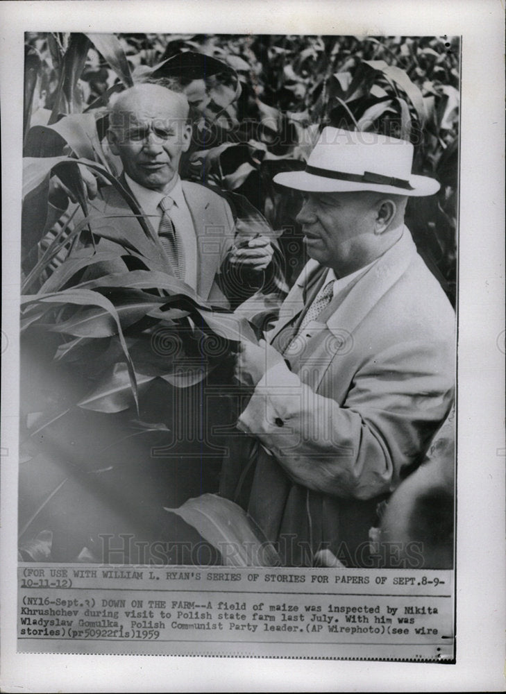 1959 Press Photo Nikita Khrushchev Polish State Farm - Historic Images