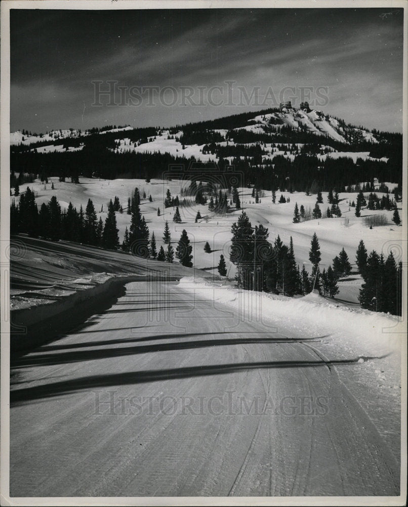 1945 Press Photo Rabbit Ear Pass flat drawer Road Tree - Historic Images