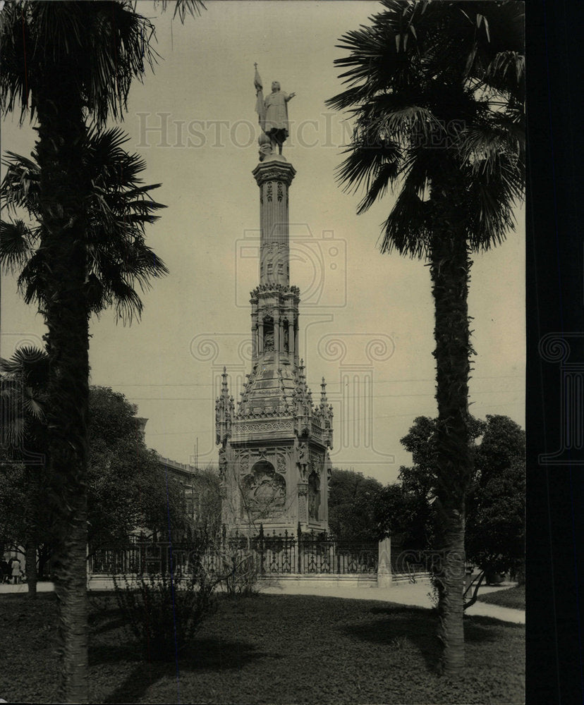 Press Photo Spain Madrid statute Christopher Columbus - Historic Images