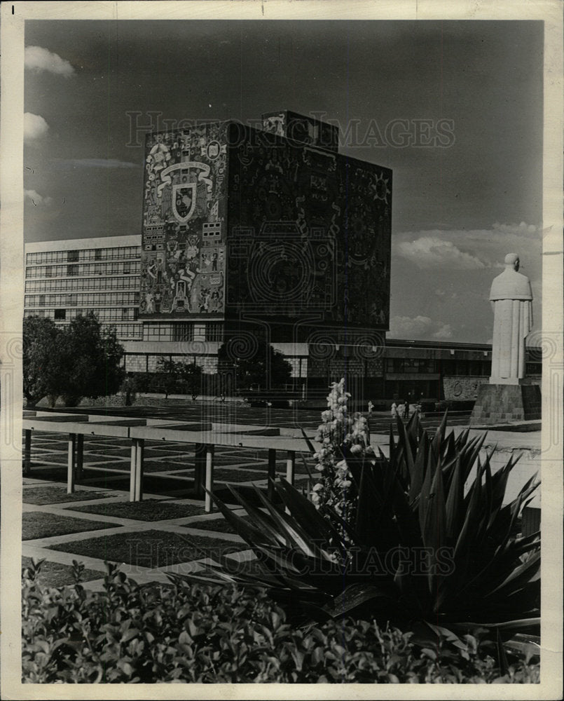 1964 Press Photo Mural covere Library University Mexico - Historic Images