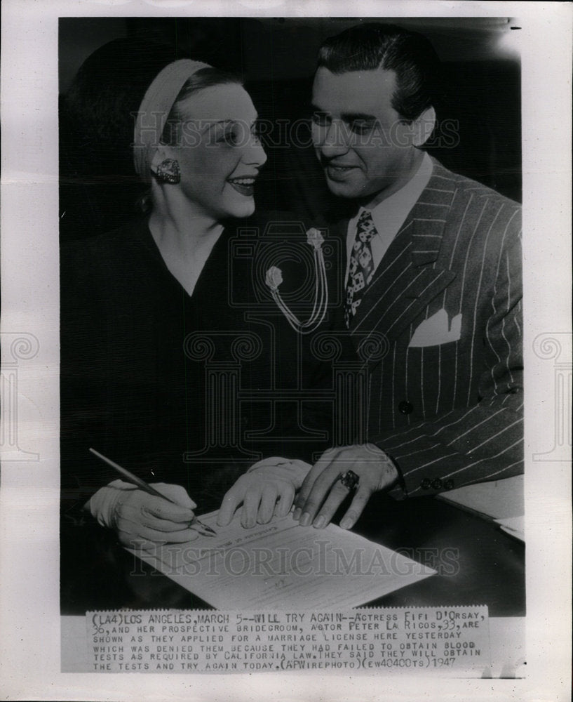 1947 Press Photo Actress Fifi D&#39;Orsay Actor Peter - Historic Images