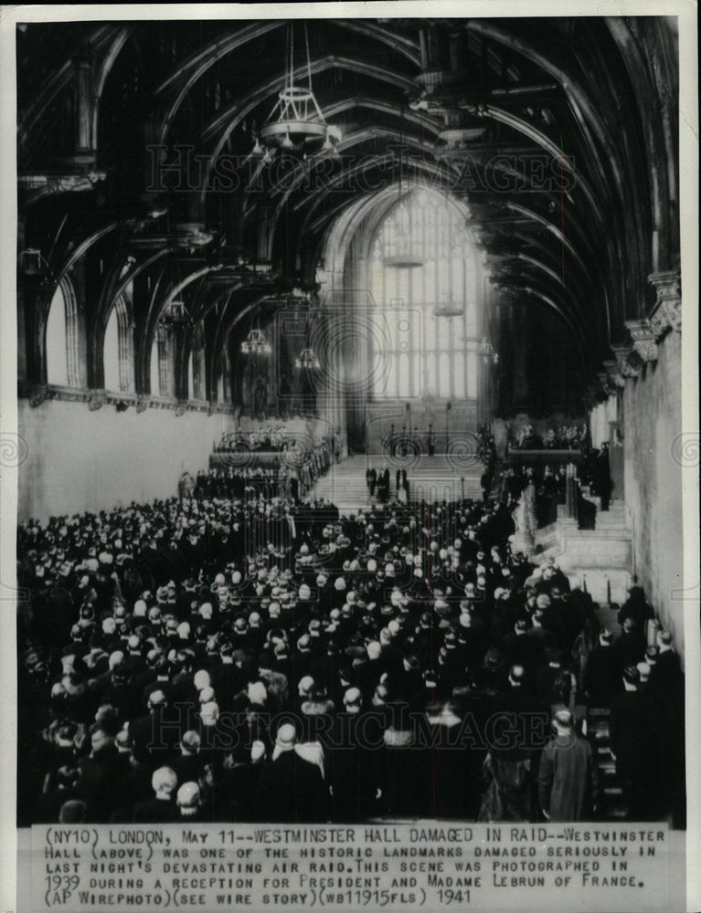 1941 Press Photo Westminster Hall Damaged in Air Raid - Historic Images