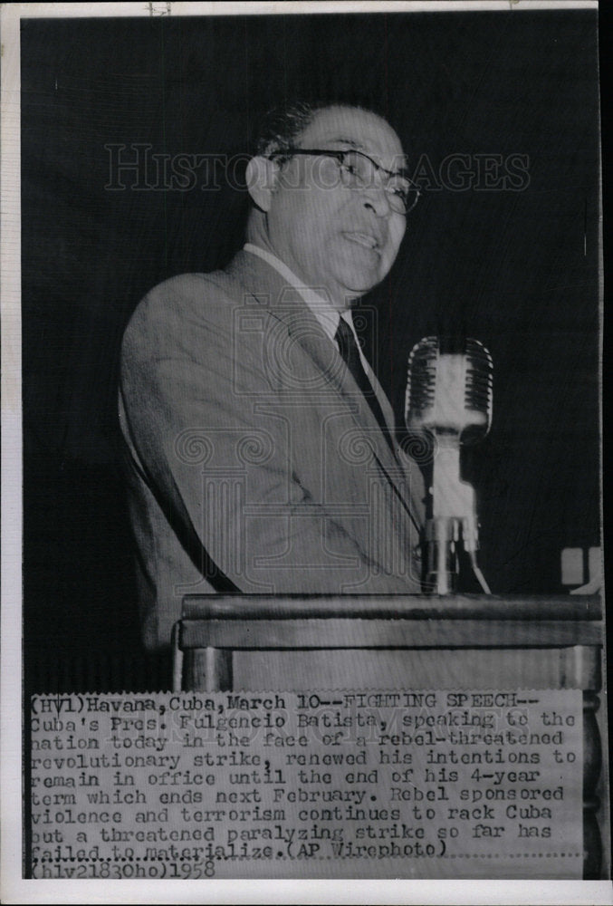 1958 Press Photo Cuba President Fulgencio Batista - Historic Images