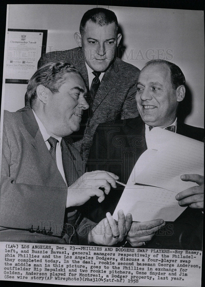 1958 Press Photo Roy Hamey, Philadelphia Phillies GM - Historic Images