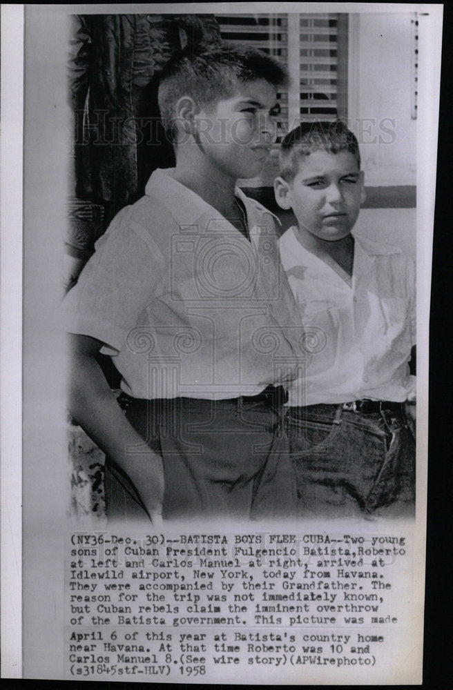 1958 Press Photo Cuban President Fulgencio Batista Sons - Historic Images