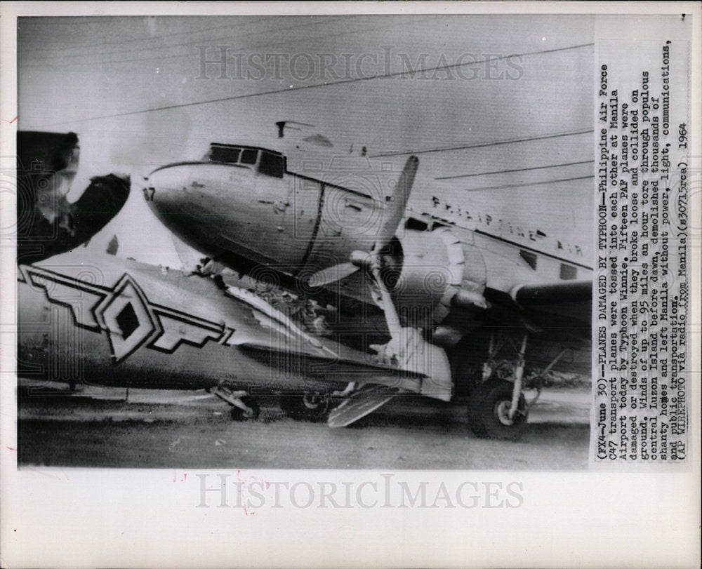 1964 Press Photo Philippine Airforce C47 damage by typh - Historic Images