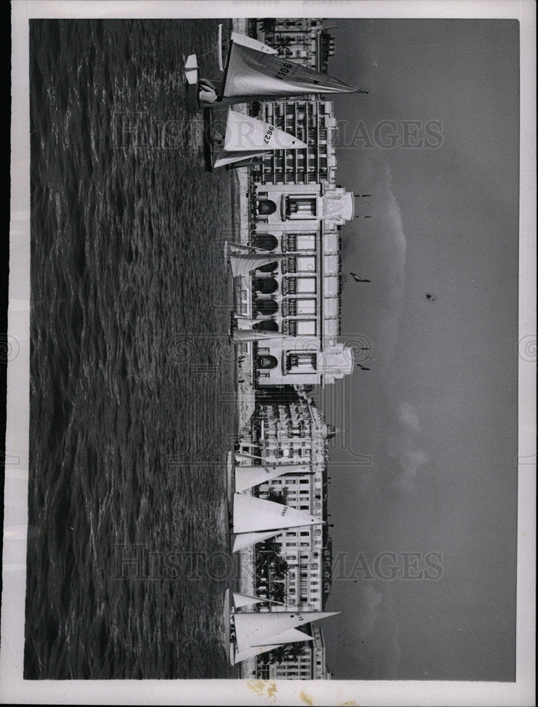 1954 Press Photo White Sails Boats France Resort Nice - Historic Images