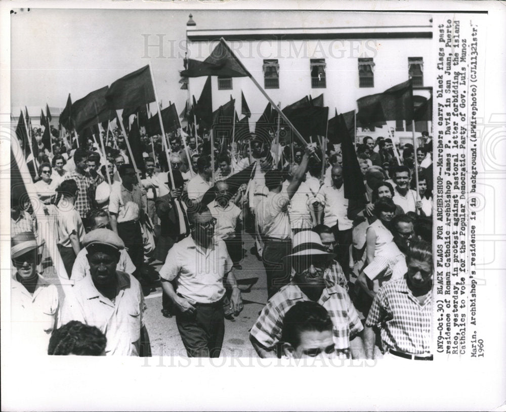 1960Press Photo Black Flags against Catholic Archbishop - Historic Images