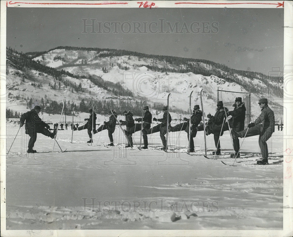 1956 Press Photo Camp Hale Colorado Army Face Skis Wear - Historic Images