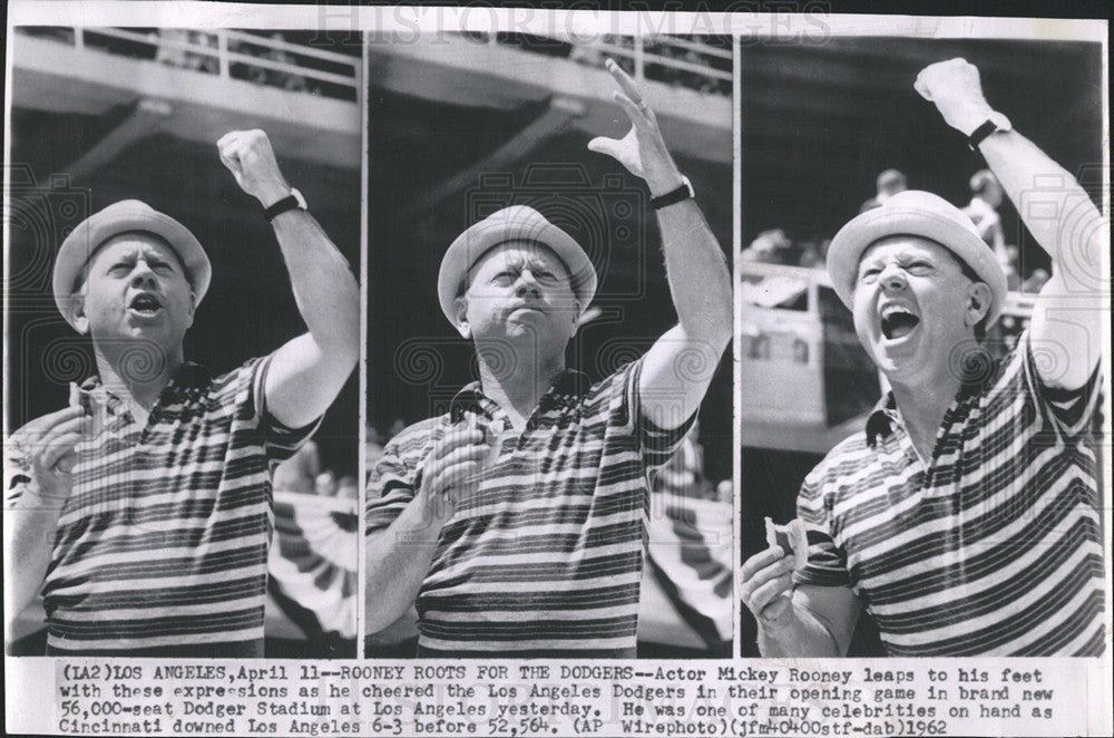 1962 Press Photo Actor Mickey Rooney Los Angels Dodgers - Historic Images