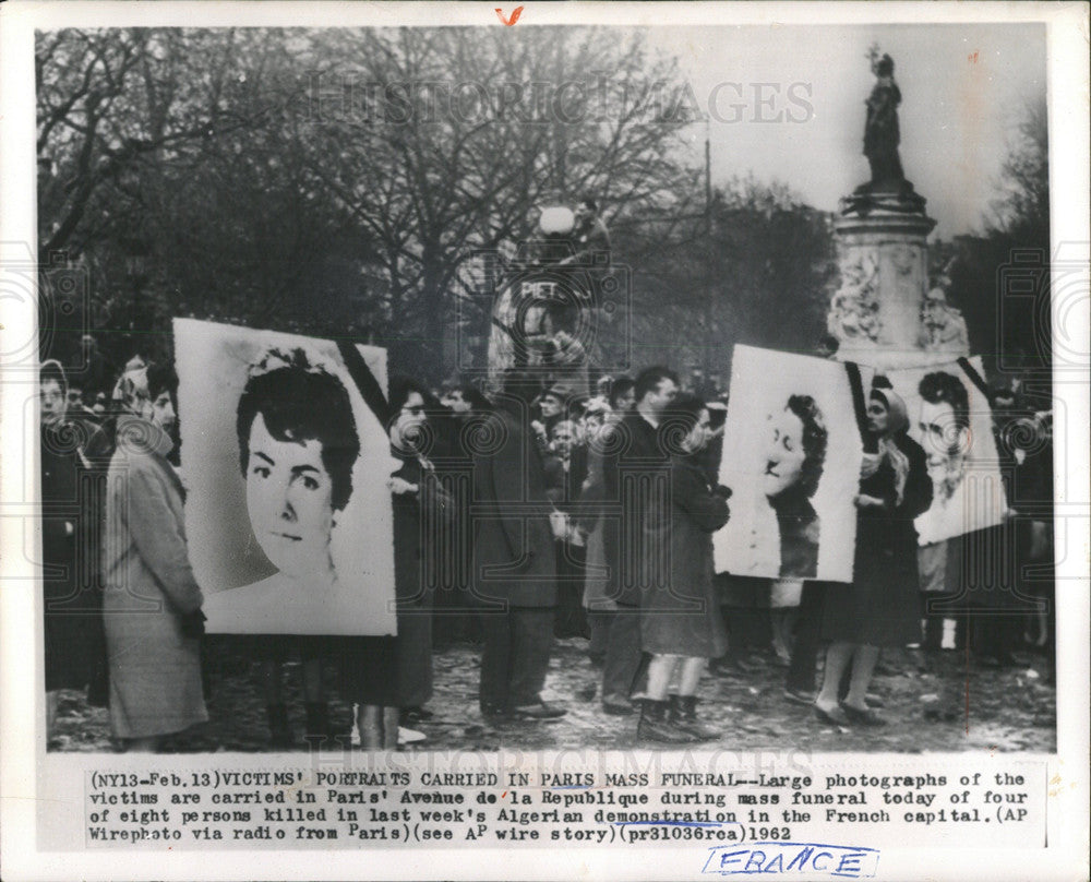 1962 Press Photo Portrait Paris Mass Funeral Vicitm Ave - Historic Images