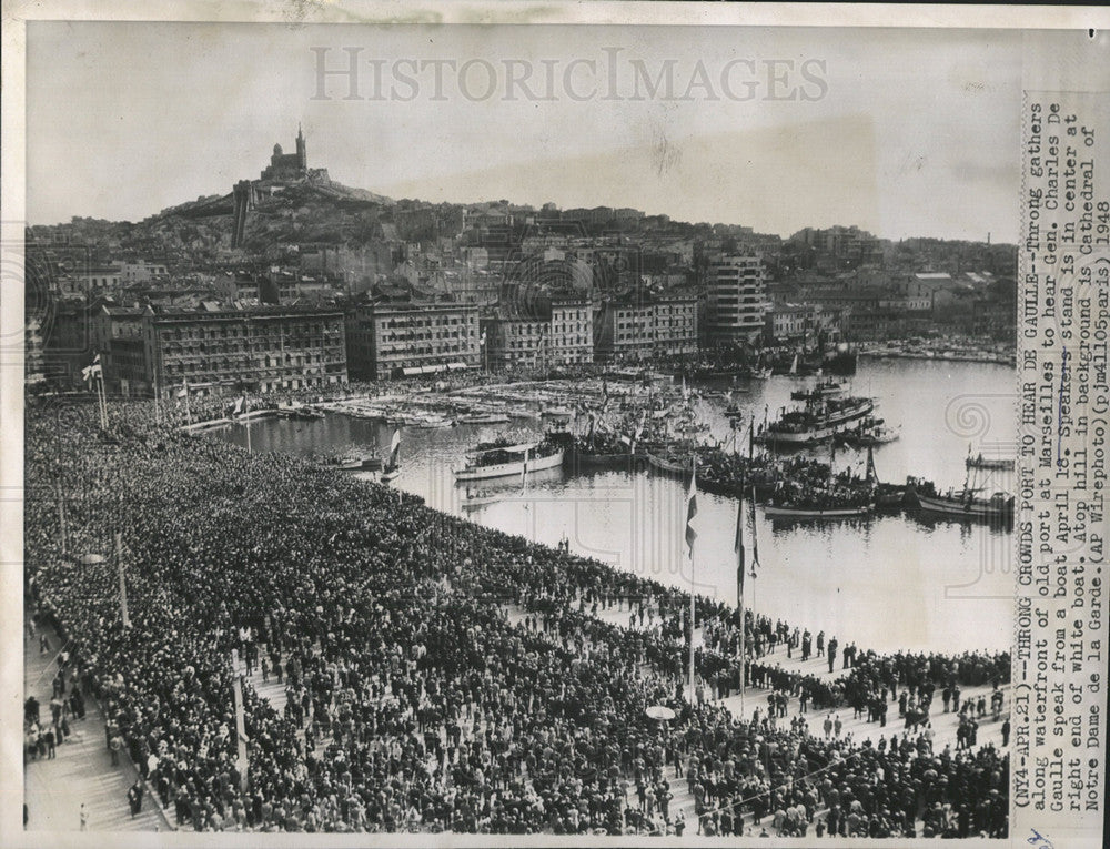 1948 Press Photo Gen Charles De Gaulle  Marsellies Port - Historic Images