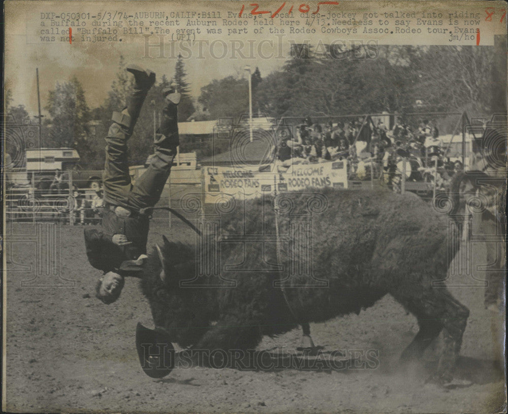 1974 Press Photo Bill Evans Disc Jockey Rides Buffalo - Historic Images