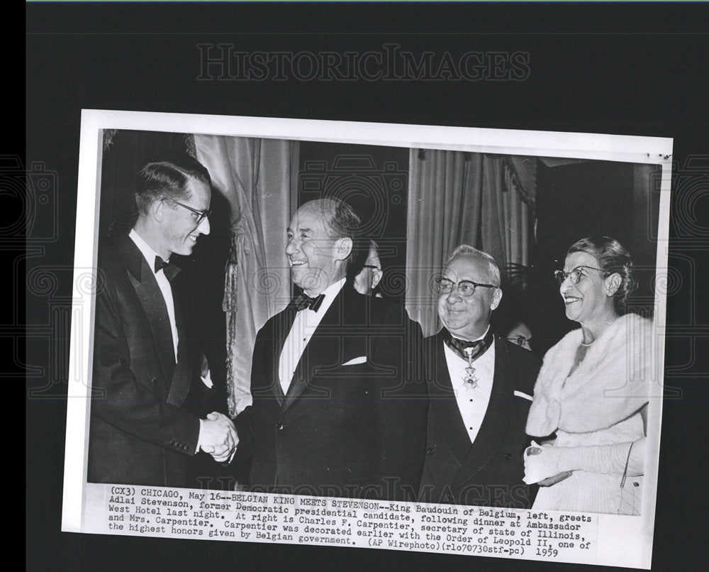 1959 Press Photo King Baudouin Greets Adlai Stevenson - Historic Images