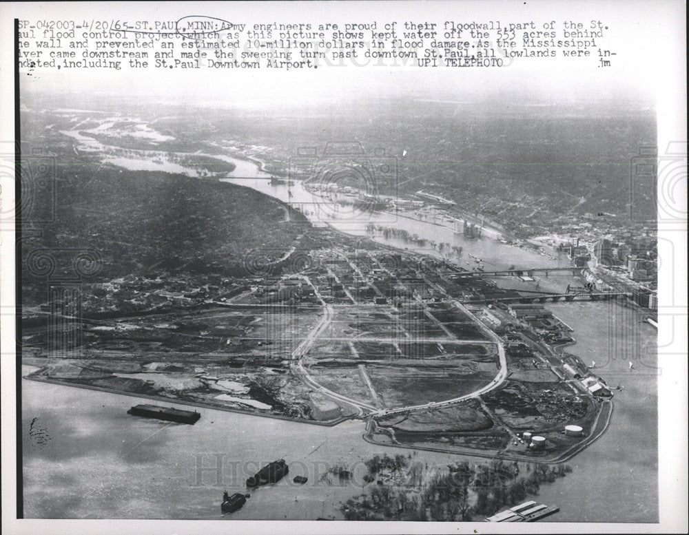 1965 Press Photo Aerial View St Paul Minnesota Flooding - Historic Images