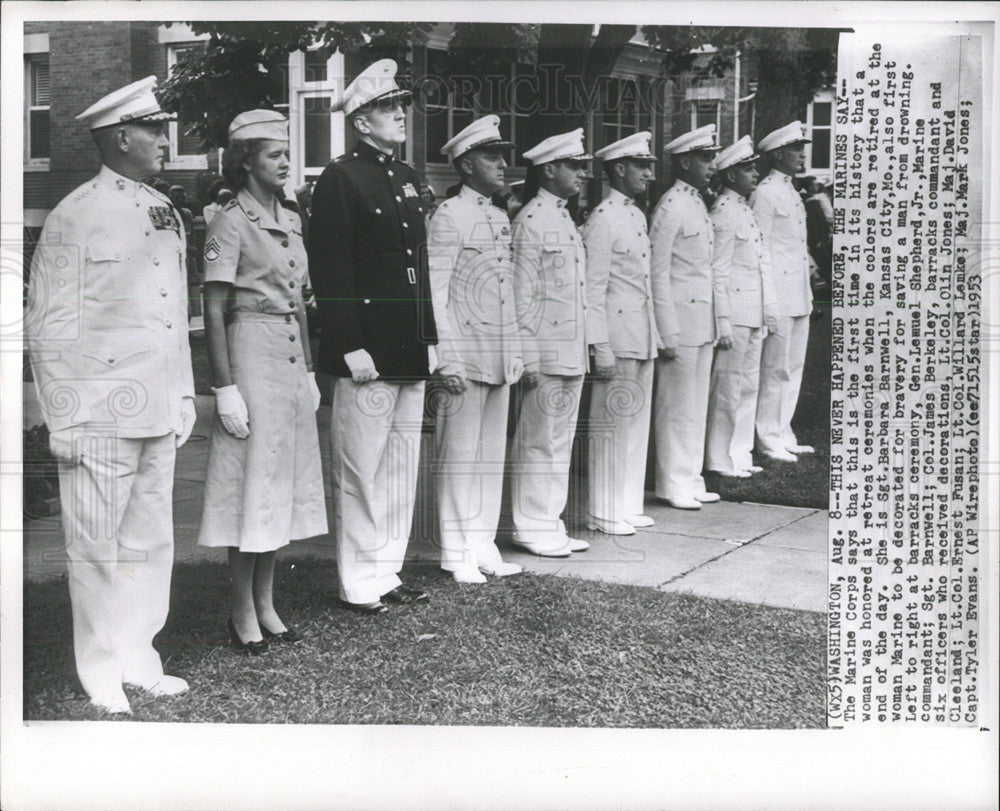 1953 Press Photo Sgt. Barbara Barnwell Honored Marine - Historic Images