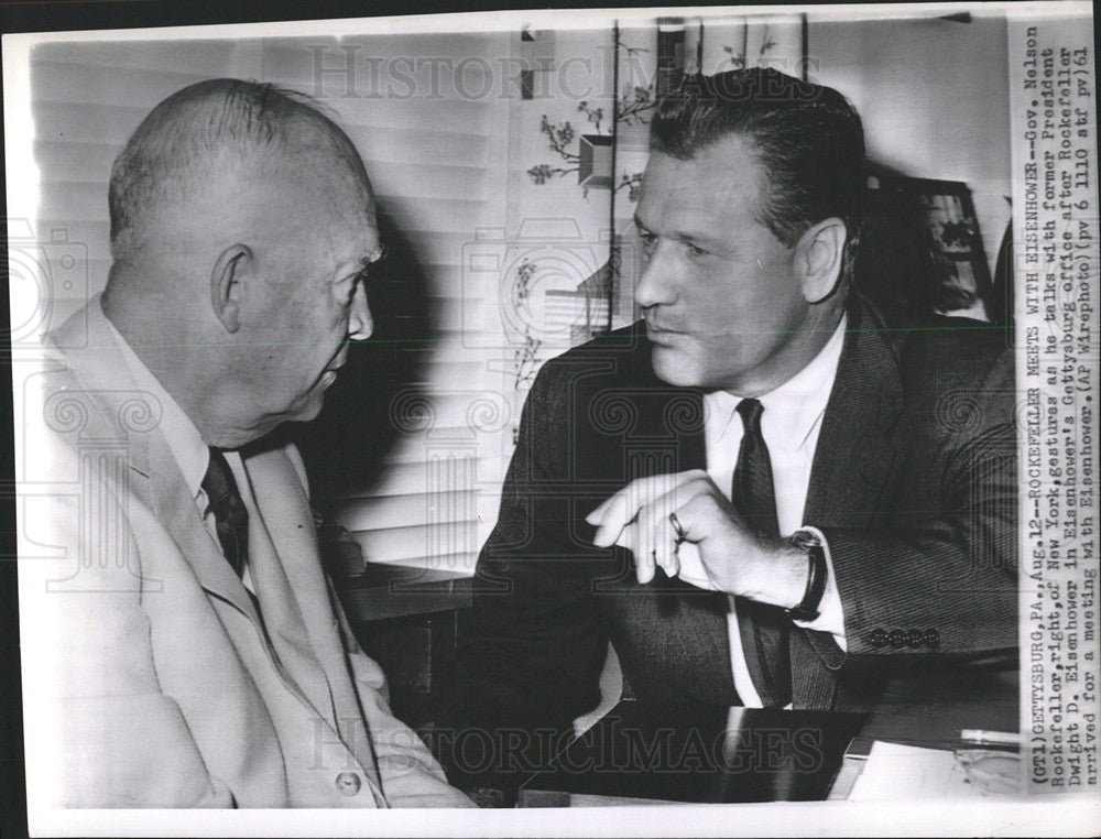 1961 Press Photo Rockefeller Meets with Eisenhower - Historic Images