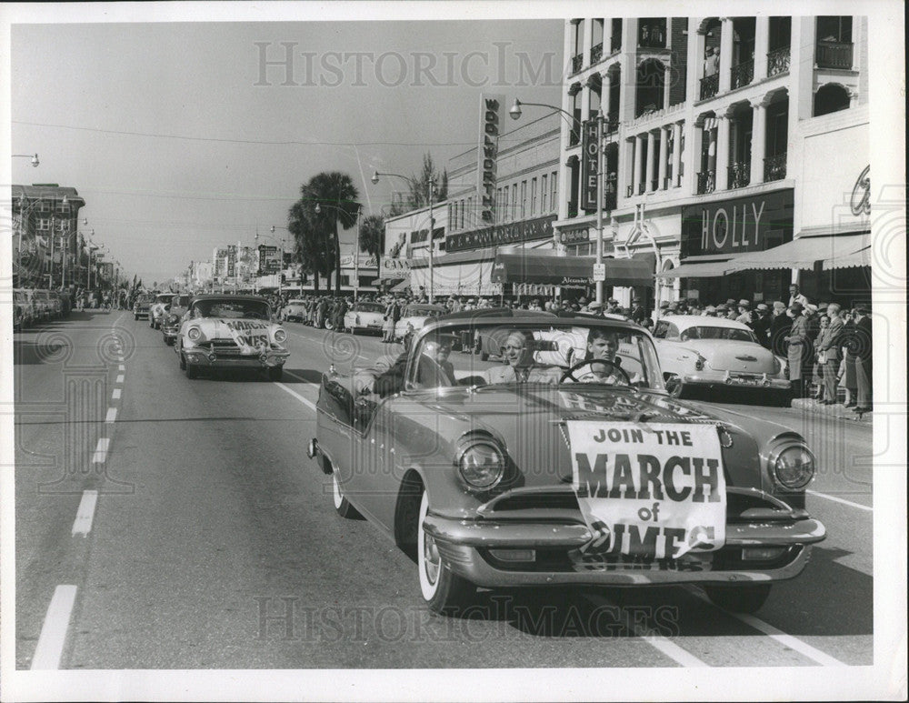 1955 Press Photo March Dimes Parade Car Rally Picture - Historic Images