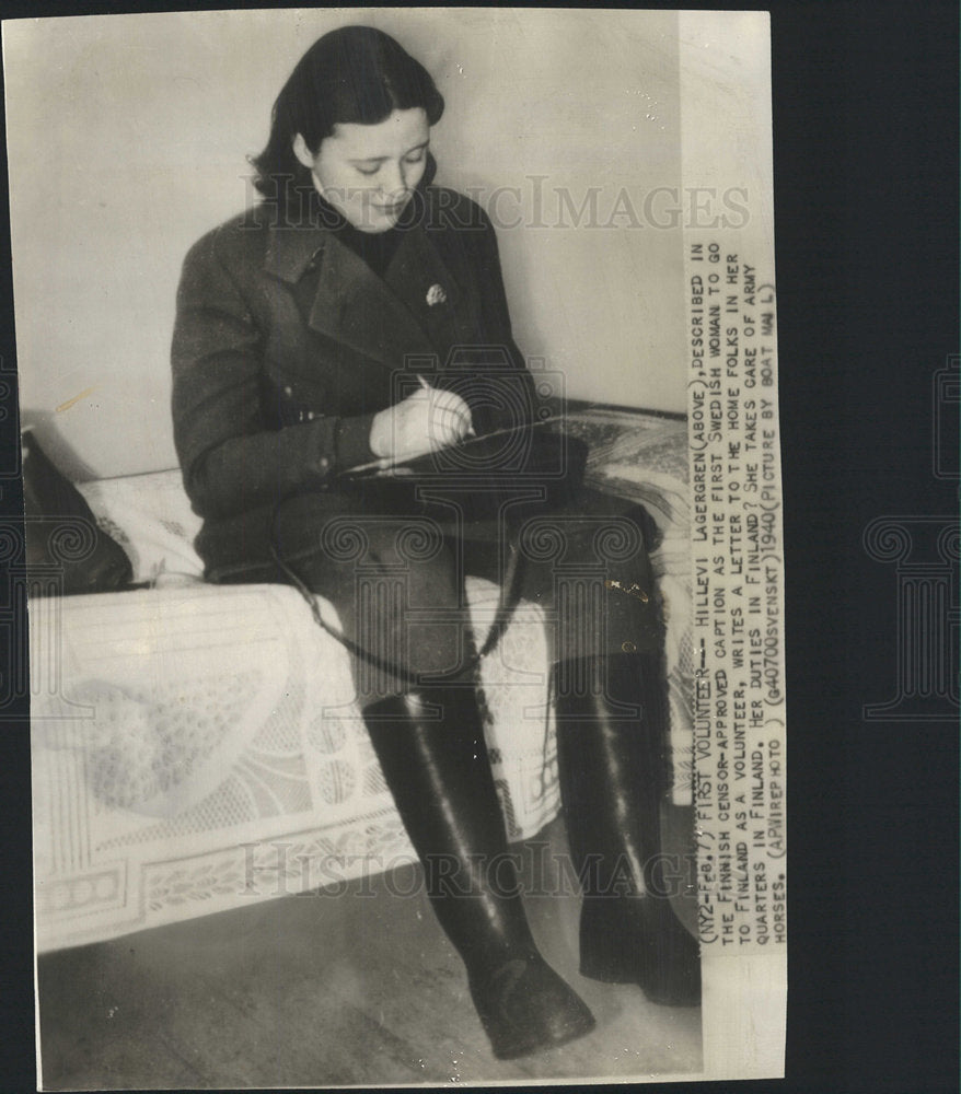 1940 Press Photo Hillevi Lagergran Swedish Volunteer - Historic Images