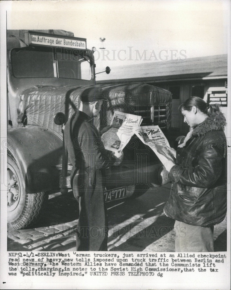 1956 Press Photo West German Truckers at Checkpoint - Historic Images