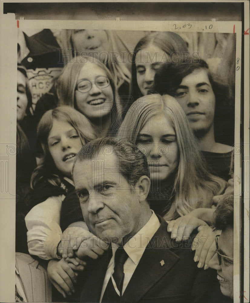 1971 Press Photo President Nixon Cincinnati students - Historic Images