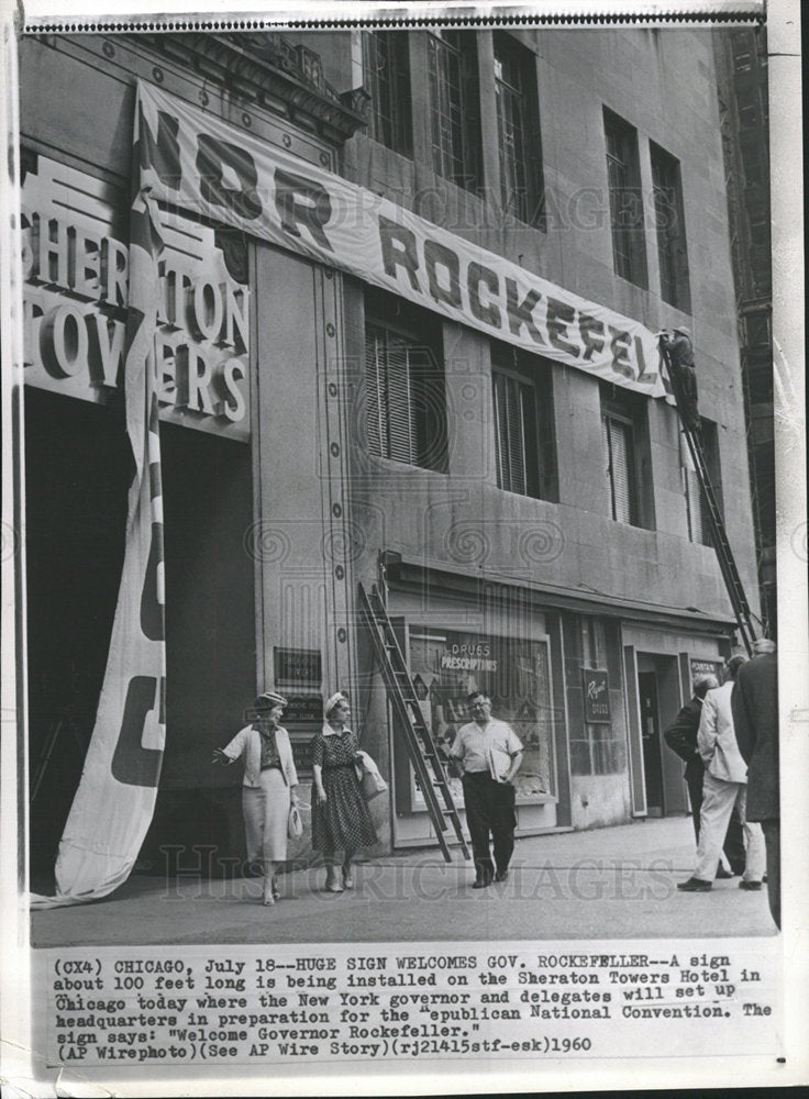 1960 Press Photo Governor Rockefeller Welcome Sign - Historic Images