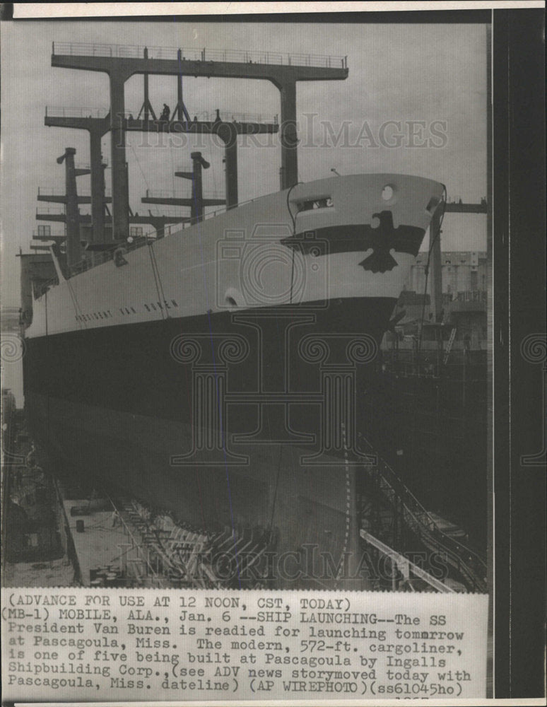 Press Photo Ship Lanuching Van Buren Pascagoula Chicago - Historic Images