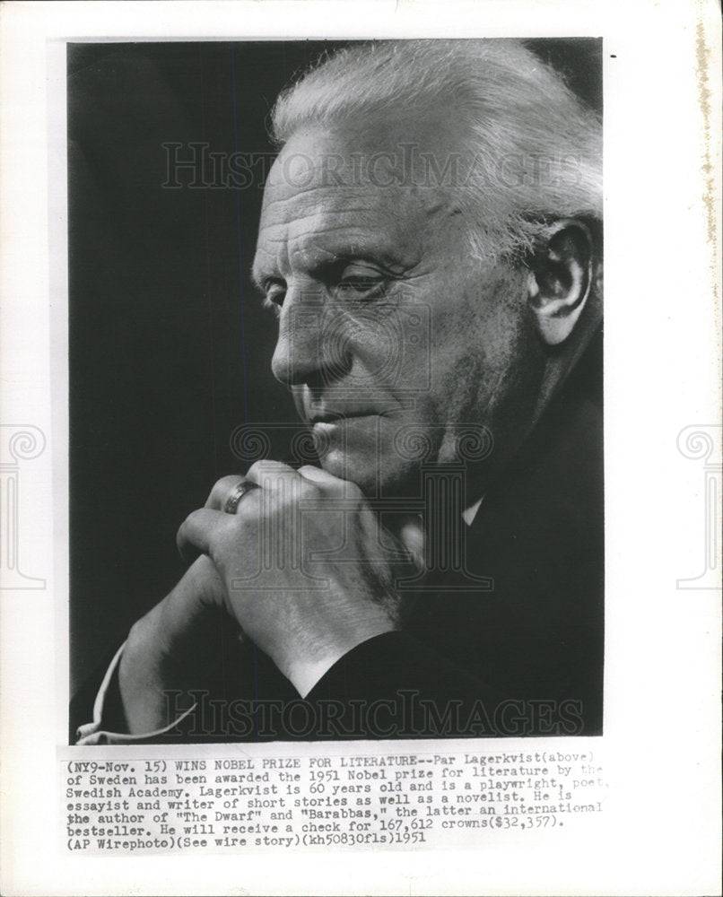 1951 Press Photo Par Lagerkvist Swedish academy Nobel - Historic Images